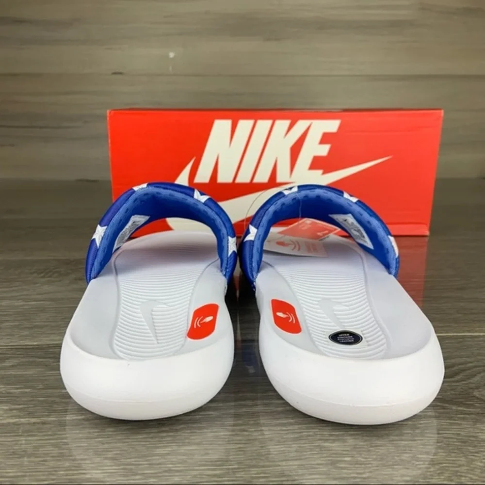 Red White Blue Patriotic USA Nike Star Print Slides,Mens 7, Womens 8.5